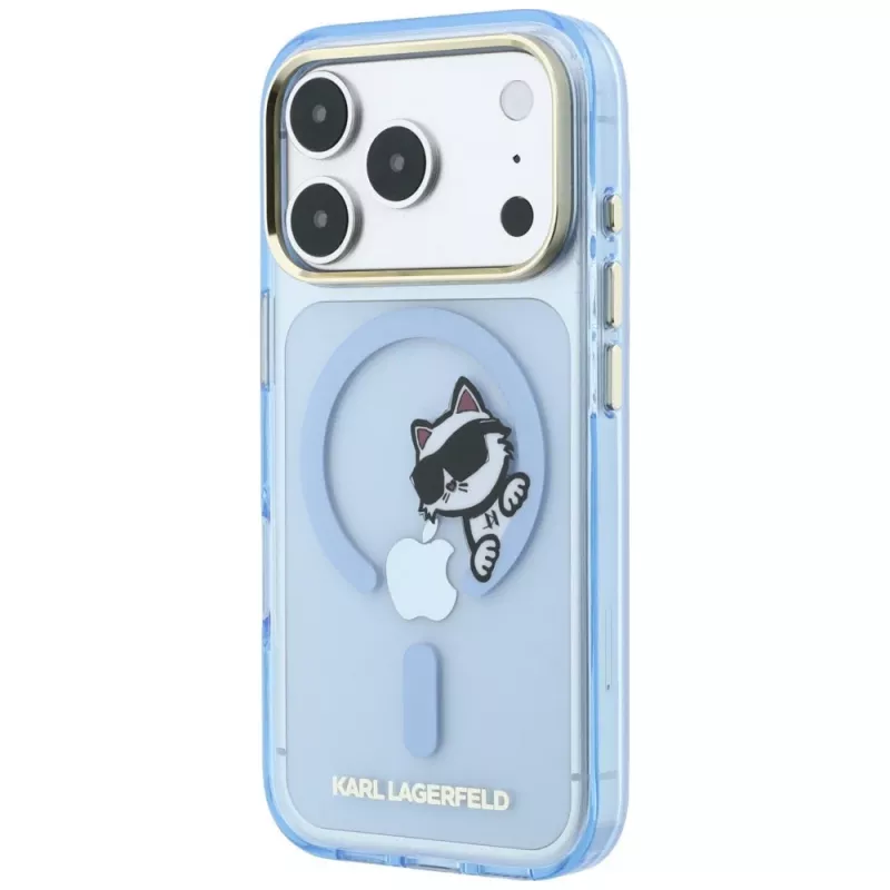Karl Lagerfeld Peekaboo Logo MagSafe aizsargapvalks iPhone 18 Pro / 17 Pro tālruņiem, gaiši zils