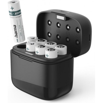 Hama lādētājs ar 8 AA Li-Ion akumulatoriem, 2000 mAh, katras ligzdas atsevišķa uzlāde, USB-C