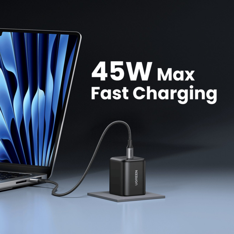 Ugreen X526 lādētājs 45 W, 2 x USB-C, GaN, melnā krāsā
