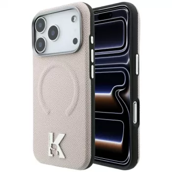 Karl Lagerfeld Grained Embossed Ring & Kameo Logo MagSafe vāciņš tālrunim iPhone 18 Pro Max / 17 Pro Max, bēšs