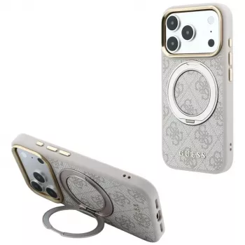 Guess Ring Stand 360 4G Classic Logo vāciņš ar MagSafe iPhone 18 Pro / 17 Pro tālruņiem, rozā