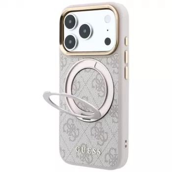 Guess Ring Stand 360 4G Classic Logo vāciņš ar MagSafe iPhone 18 Pro / 17 Pro tālruņiem, rozā