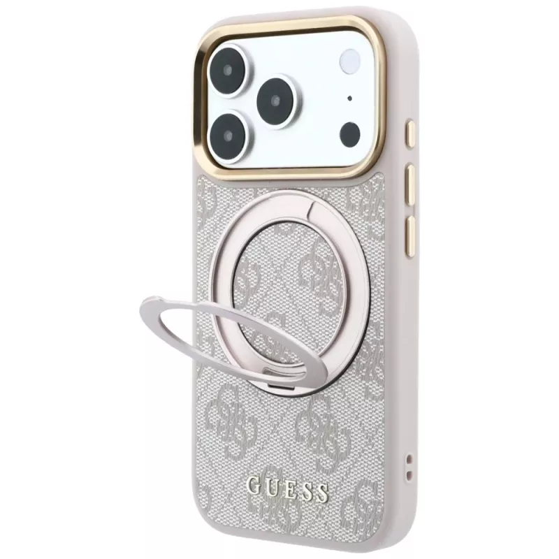 Guess Ring Stand 360 4G Classic Logo vāciņš ar MagSafe iPhone 18 Pro / 17 Pro tālruņiem, rozā