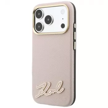 Karl Lagerfeld Grained with Resin Signature Logo vāciņš ar MagSafe iPhone 18 Pro Max / 17 Pro Max tālruņiem, rozā