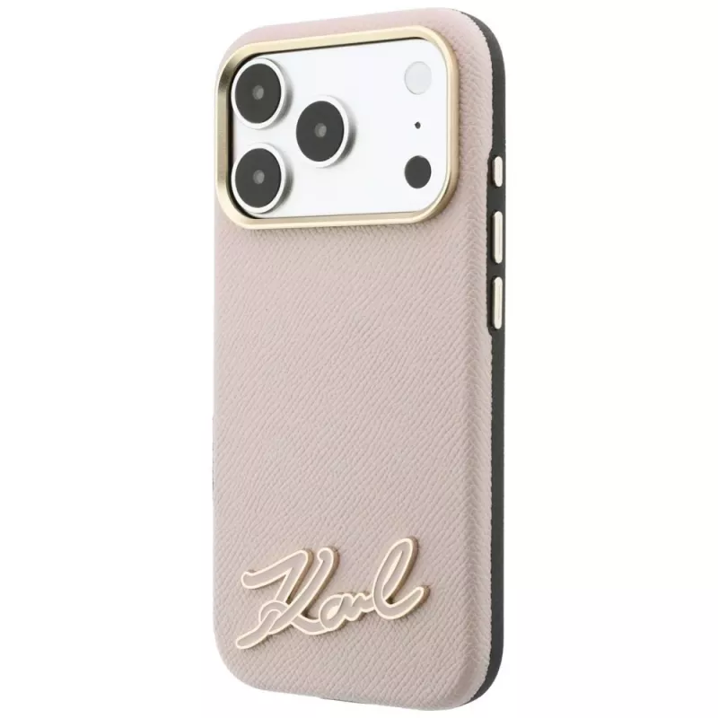 Karl Lagerfeld Grained with Resin Signature Logo vāciņš ar MagSafe iPhone 18 Pro Max / 17 Pro Max tālruņiem, rozā