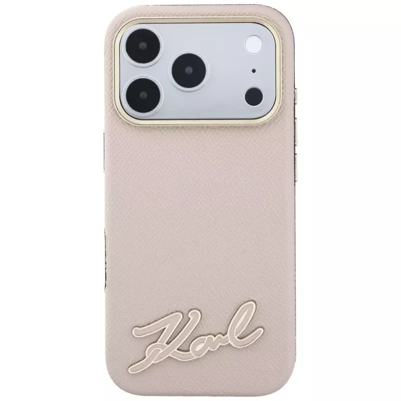 Karl Lagerfeld Grained with Resin Signature Logo vāciņš ar MagSafe iPhone 18 Pro Max / 17 Pro Max tālruņiem, rozā