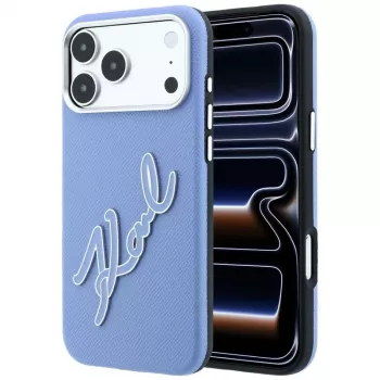Karl Lagerfeld Smooth Big Resin Signature Logo vāciņš iPhone 18 Pro / 17 Pro tālruņiem, zils