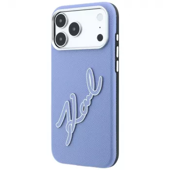 Karl Lagerfeld Smooth Big Resin Signature Logo vāciņš iPhone 18 Pro / 17 Pro tālruņiem, zils