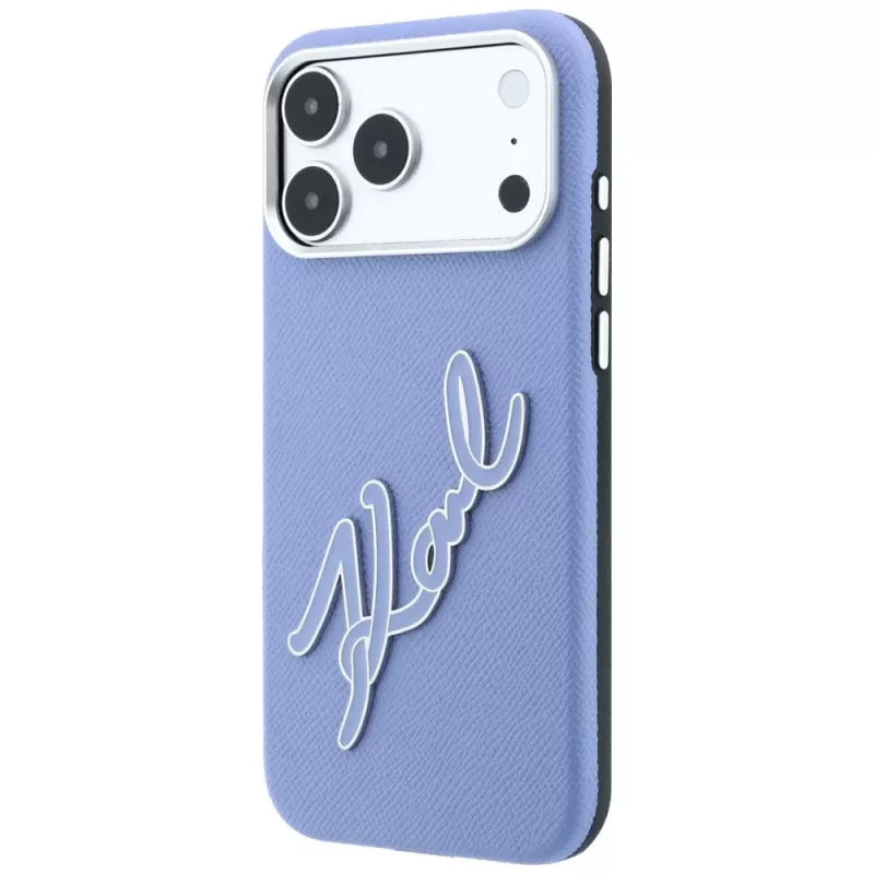 Karl Lagerfeld Smooth Big Resin Signature Logo vāciņš iPhone 18 Pro / 17 Pro tālruņiem, zils