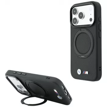 BMW Kevlar Ring Stand 360 apvalks ar MagSafe, paredzēts iPhone 18 Pro / 17 Pro, melns