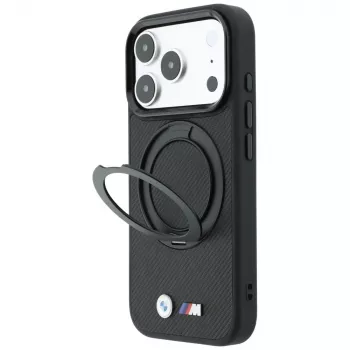 BMW Kevlar Ring Stand 360 apvalks ar MagSafe, paredzēts iPhone 18 Pro / 17 Pro, melns