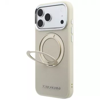 Karl Lagerfeld Ring Stand 360 Saffiano Classic Logo MagSafe apvalks iPhone 18 Pro Max / 17 Pro Max, bēšs