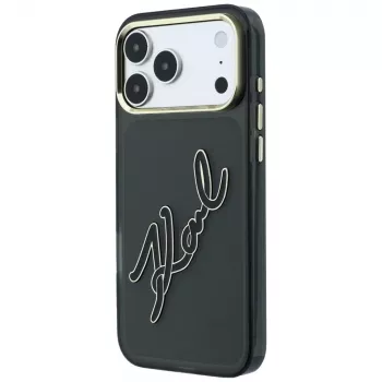 Karl Lagerfeld IML Big Signature Resin Metal Frame apvalks iPhone 18 Pro / 17 Pro, melns