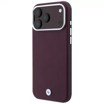 BMW BMW001223 telefona vāciņš iPhone 18 Pro / 17 Pro, Sign Deboss Quilted Metal Logo, MagSafe, bordo krāsā