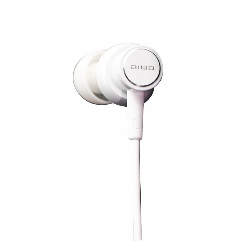 Aiwa ESTM-500W baltas ausīs ievietojamās austiņas ar mikrofonu, vadu, 3,5 mm pieslēgvieta
