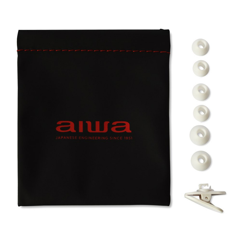Aiwa ESTM-500W baltas ausīs ievietojamās austiņas ar mikrofonu, vadu, 3,5 mm pieslēgvieta