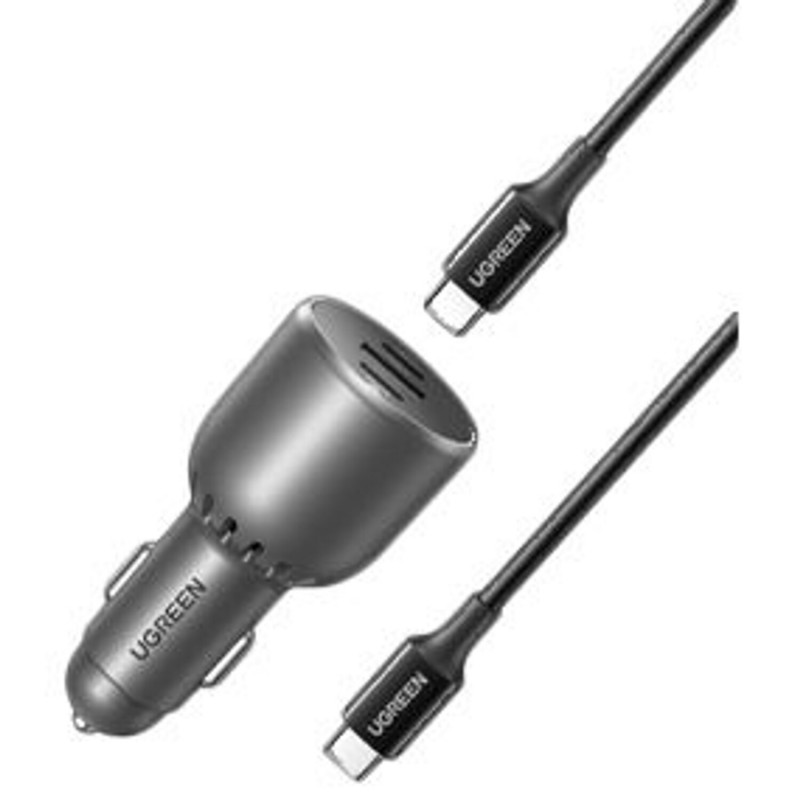 Ugreen EC705 auto lādētājs ar USB un 2x USB-C, 130 W, ar 1 m 5 A vadu
