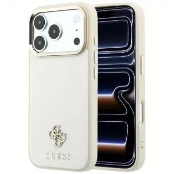Guess GUE005532 tālruņa apvalks iPhone 18 Pro / 17 Pro, Saffiano Small 4G & Classic Logo, MagSafe, bēšā krāsā