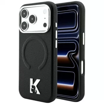 Karl Lagerfeld KF003257 Grained Embossed Ring & Kameo Logo MagSafe telefona vāciņš iPhone 18 Pro / 17 Pro, melns