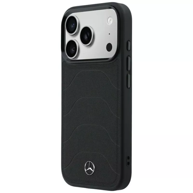 Mercedes Mer008871 Leather Mesh with Bow Line MagSafe telefona vāciņš iPhone 18 Pro / 17 Pro, melns