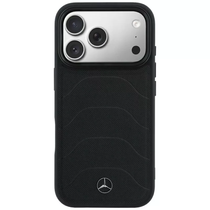 Mercedes Mer008871 Leather Mesh with Bow Line MagSafe telefona vāciņš iPhone 18 Pro / 17 Pro, melns