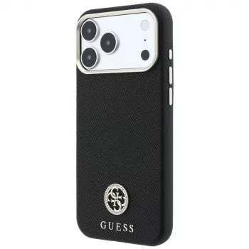 Guess GUE005533 Grained Round Strass Logo MagSafe telefona vāciņš iPhone 18 Pro / 17 Pro, melns