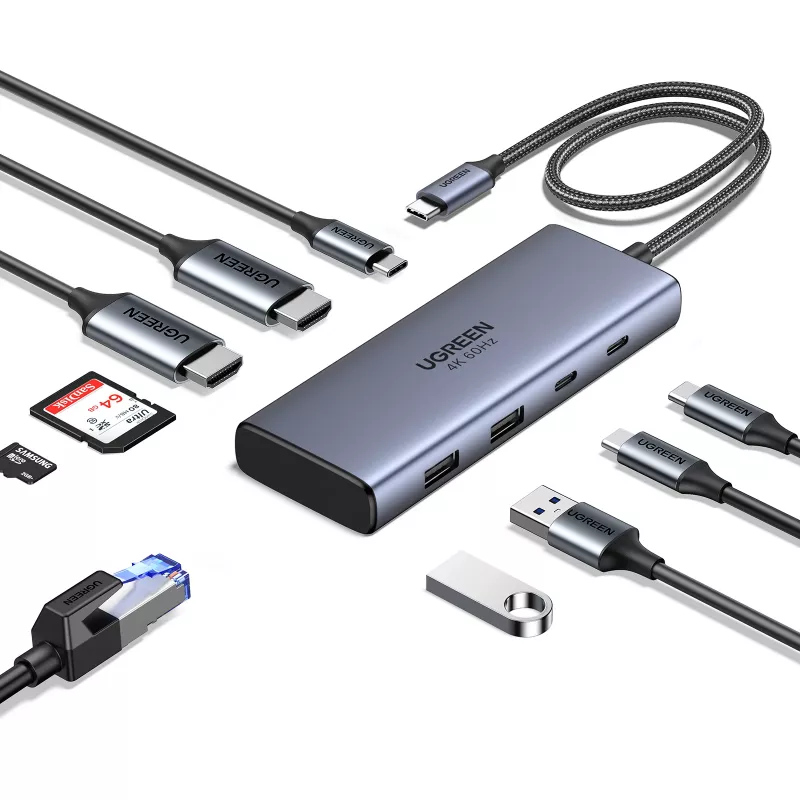 Ugreen CM498 USB centrmezgls (1x USB-C PD, 2x USB-C, 2x USB-A 3.2 Gen2), 45379