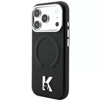 Karl Lagerfeld KF003258 Grained Embossed Ring & Kameo Logo MagSafe telefona vāciņš iPhone 18 Pro Max / 17 Pro Max, melnā krāsā