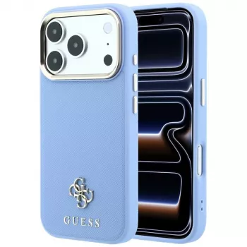 Guess GUE005536 Saffiano Small 4G & Classic Logo MagSafe telefona vāciņš iPhone 18 Pro Max / 17 Pro Max, gaiši zilā krāsā