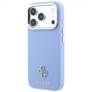 Guess GUE005536 Saffiano Small 4G & Classic Logo MagSafe telefona vāciņš iPhone 18 Pro Max / 17 Pro Max, gaiši zilā krāsā
