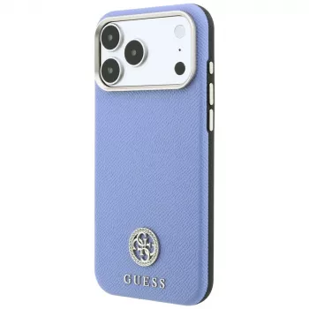 Guess GUE005539 Grained Round Strass Logo MagSafe telefona vāciņš iPhone 18 Pro / 17 Pro, zilā krāsā