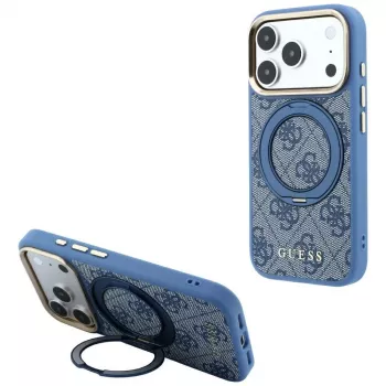 Guess GUE005696 Ring Stand 360 4G Classic Logo MagSafe telefona vāciņš iPhone 18 Pro Max / 17 Pro Max, zilā krāsā