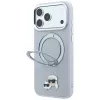 Karl Lagerfeld KF003229 apvalks ar 360 gredzenu-turētāju Karl & Choupette Heads Pin MagSafe iPhone 18 Pro / 17 Pro, pelēks