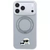 Karl Lagerfeld KF003229 apvalks ar 360 gredzenu-turētāju Karl & Choupette Heads Pin MagSafe iPhone 18 Pro / 17 Pro, pelēks