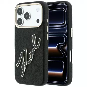 Karl Lagerfeld KF003311 Smooth Big Resin Signature Logo apvalks iPhone 18 Pro / 17 Pro, melns