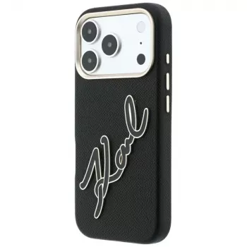 Karl Lagerfeld KF003311 Smooth Big Resin Signature Logo apvalks iPhone 18 Pro / 17 Pro, melns