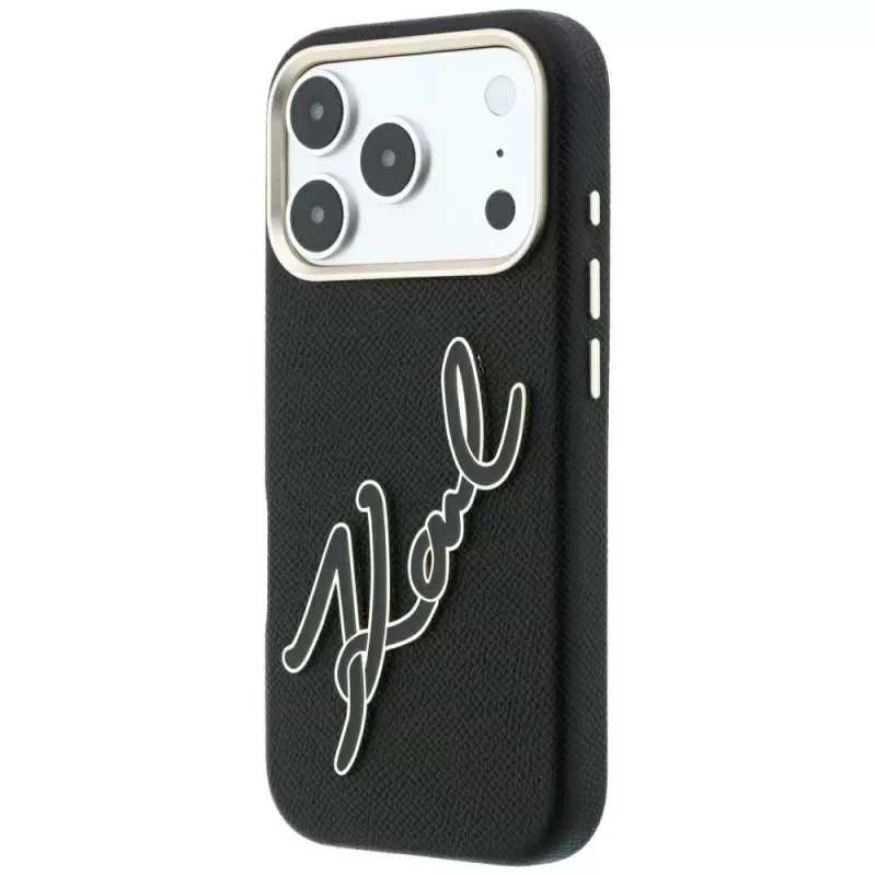 Karl Lagerfeld KF003311 Smooth Big Resin Signature Logo apvalks iPhone 18 Pro / 17 Pro, melns
