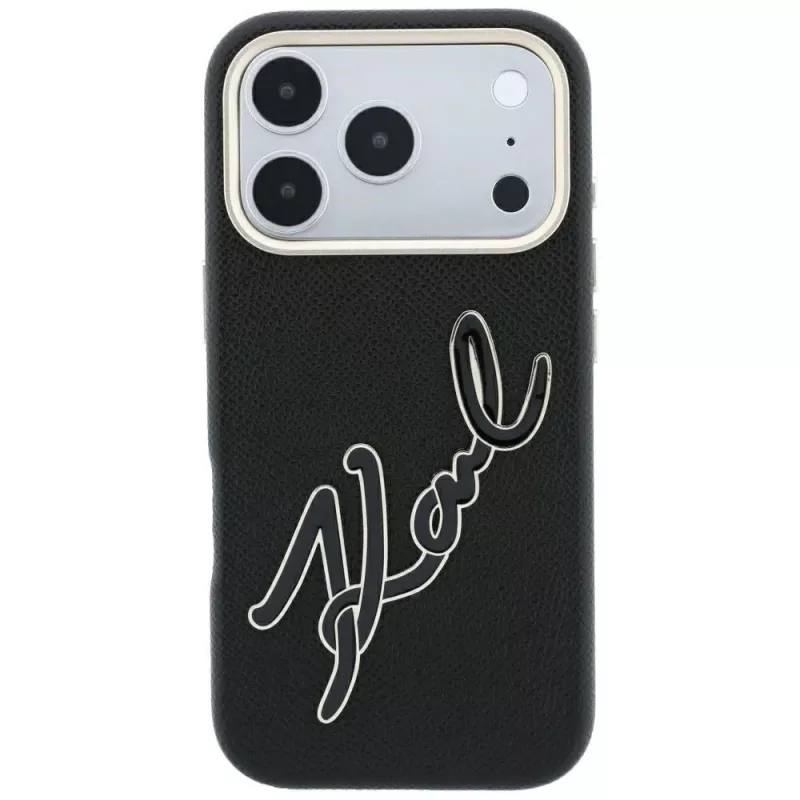 Karl Lagerfeld KF003311 Smooth Big Resin Signature Logo apvalks iPhone 18 Pro / 17 Pro, melns