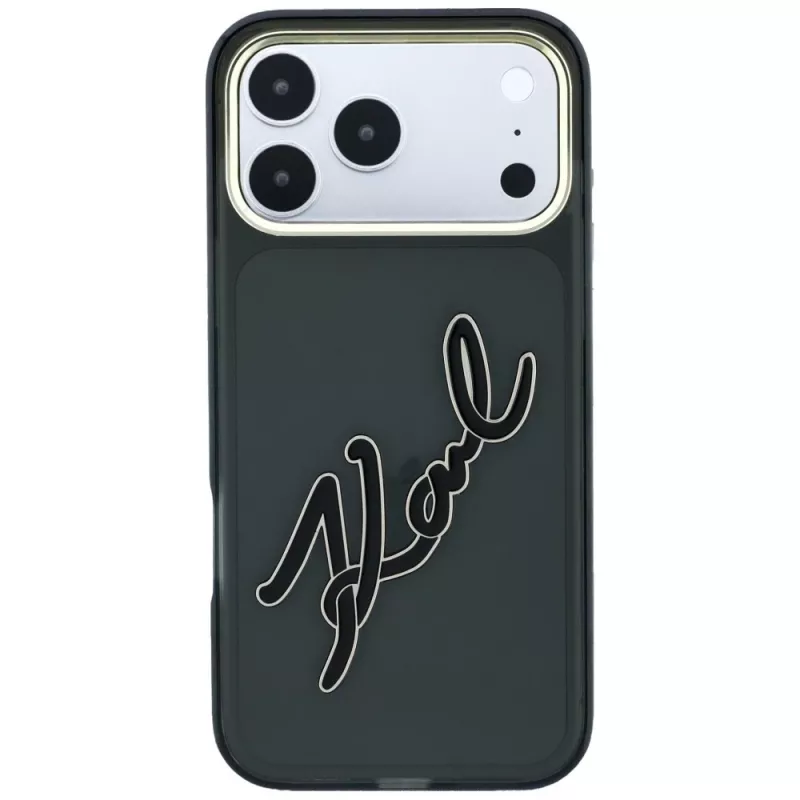 Karl Lagerfeld KF003382 IML Big Signature Resin Metal Frame apvalks iPhone 18 Pro Max / 17 Pro Max, melns