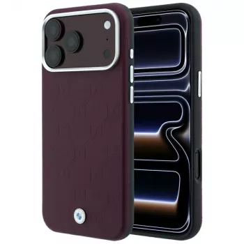 BMW BMW001224 Sign Deboss Quilted Metal Logo MagSafe apvalks iPhone 18 Pro Max / 17 Pro Max, bordo