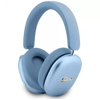 Guess Metallic Effect Metal Script Logo austiņas uz ausīm ar Bluetooth un ENC, zilā krāsā