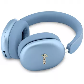 Guess Metallic Effect Metal Script Logo austiņas uz ausīm ar Bluetooth un ENC, zilā krāsā