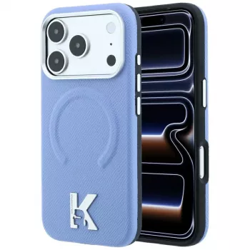 Karl Lagerfeld KF003259 Grained Embossed Ring & Kameo Logo MagSafe vāciņš iPhone 18 Pro / 17 Pro, gaiši zils