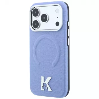 Karl Lagerfeld KF003259 Grained Embossed Ring & Kameo Logo MagSafe vāciņš iPhone 18 Pro / 17 Pro, gaiši zils