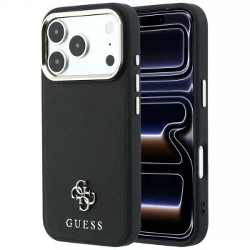 Guess Saffiano Small 4G & Classic Logo vāciņš ar MagSafe tālruņiem iPhone 18 Pro / 17 Pro, melns