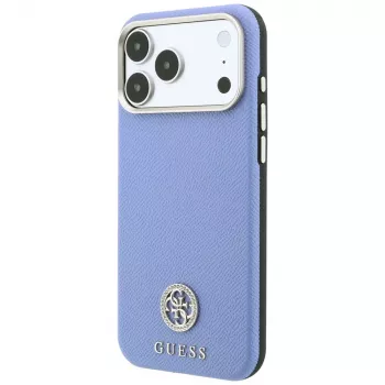 Guess Grained Round Strass Logo vāciņš ar MagSafe tālruņiem iPhone 18 Pro Max / 17 Pro Max, zils