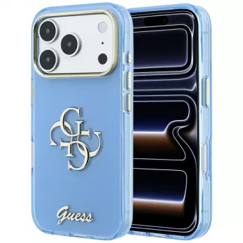 Guess IML 4G Script Metal vāciņš tālruņiem iPhone 18 Pro Max / 17 Pro Max, gaiši zils