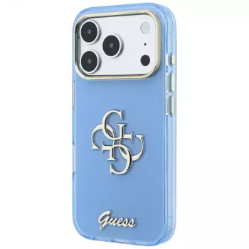 Guess IML 4G Script Metal vāciņš tālruņiem iPhone 18 Pro Max / 17 Pro Max, gaiši zils