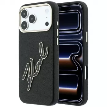 Karl Lagerfeld KF003312 Smooth Big Resin Signature Logo vāciņš tālrunim iPhone 18 Pro Max / 17 Pro Max, melns