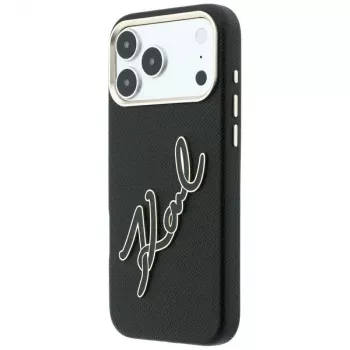 Karl Lagerfeld KF003312 Smooth Big Resin Signature Logo vāciņš tālrunim iPhone 18 Pro Max / 17 Pro Max, melns